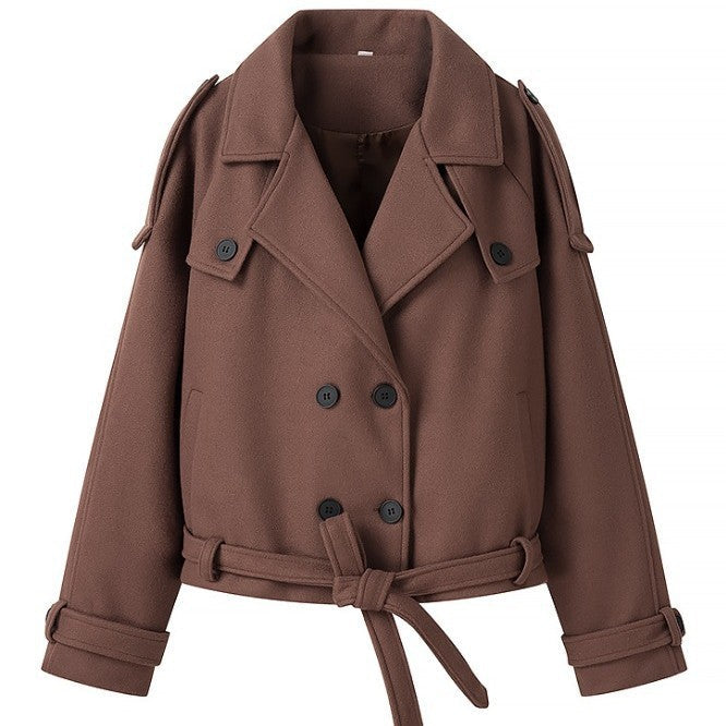 Damen Long-Trenchcoat Stehkragen Strukturiert Eveloria