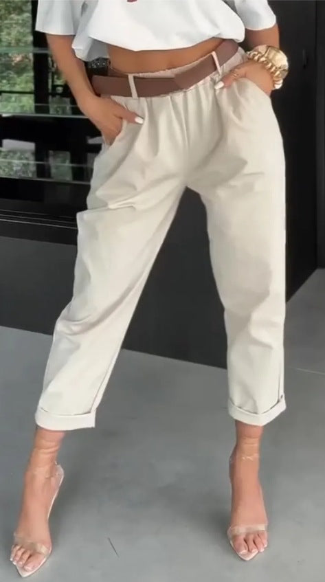 Damen Chinohose Elastischer Bund Weites Bein Eveloria