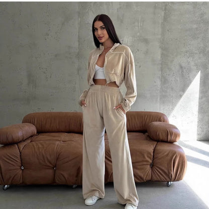 Damen Fleecejacke und Hose Set Eveloria Modisch Lässig