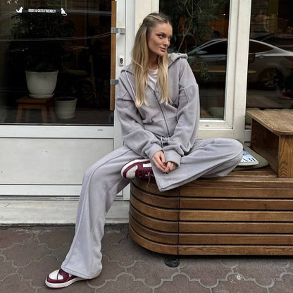 Damen Fleeceanzug mit Kapuze Elastisch Grau