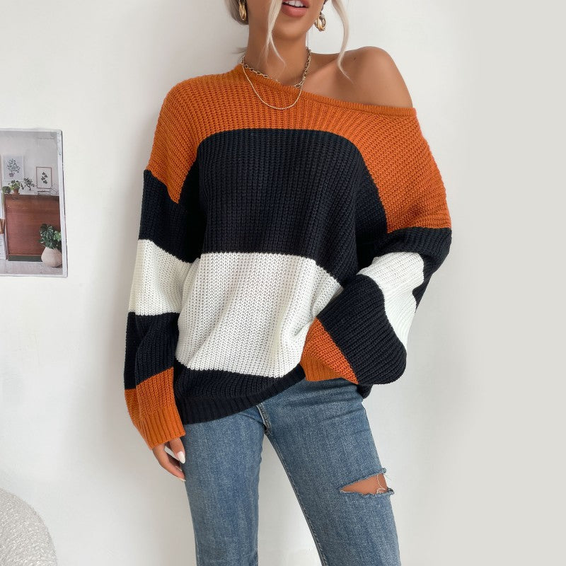 Damen Strickpullover Lässig Blockdesign Eveloria