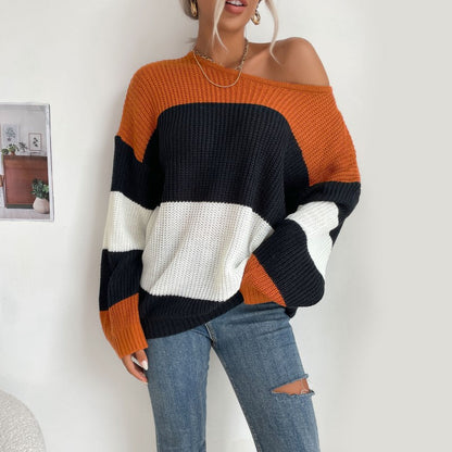 Damen Strickpullover Lässig Blockdesign Eveloria