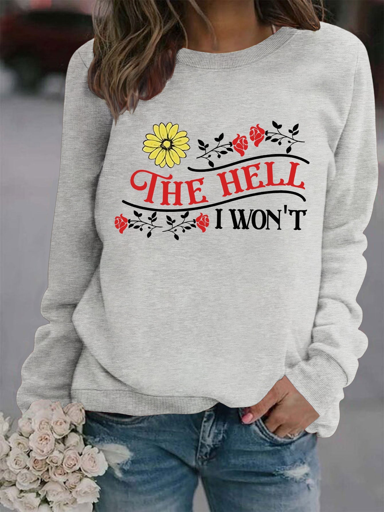 Damen Sweatshirt Verspieltes Motiv Bequem Grün Eveloria