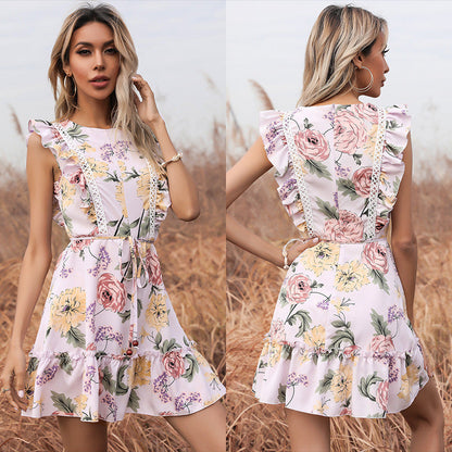 Damen Sommerkleid Rüschendetails Floralmuster Eveloria