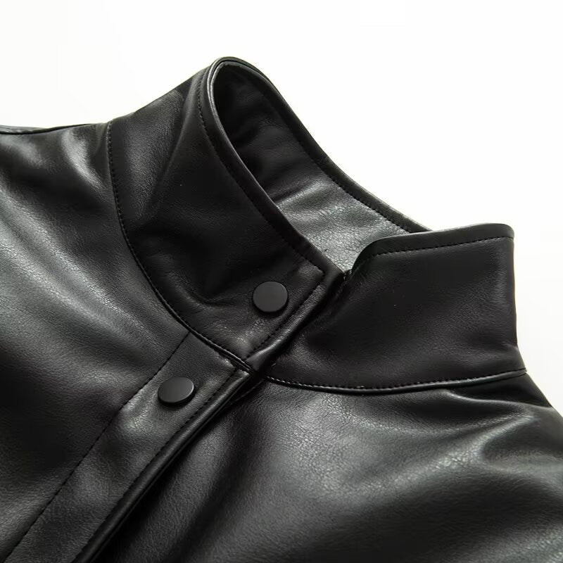 Damen Kunstlederjacke Stehkragen Eveloria