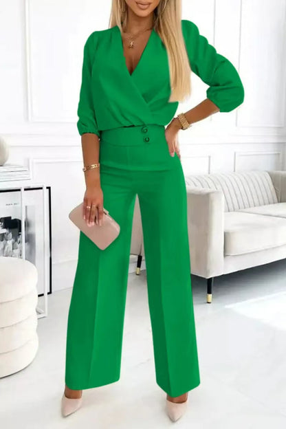 Damen Jumpsuit Wickeloberteil Hochtailliert Eveloria