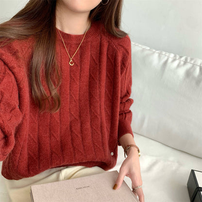 Damen Grobstrickpullover Rippdesign Lässiger Schnitt
