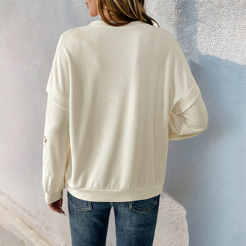 Damen Pullover Lässig Dekorative Details Grau Eveloria