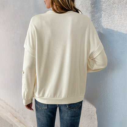 Damen Pullover Lässig Dekorative Details Grau Eveloria