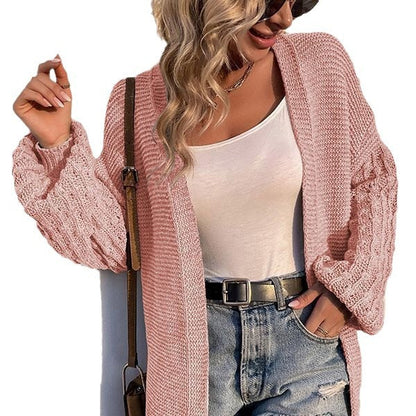 Damen Grobstrick Cardigan V-Ausschnitt Seitenschlitze Eveloria