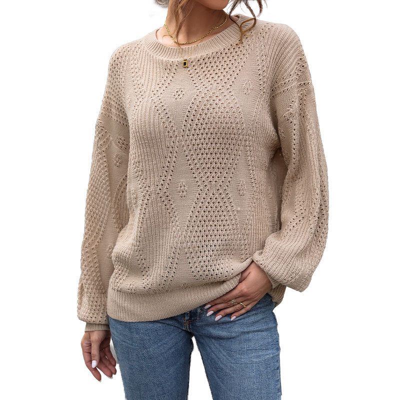 Damen Strickpullover Luftiges Lochmuster Lässiger Schnitt Eveloria
