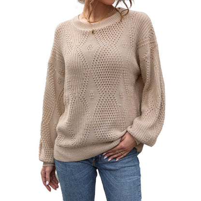 Damen Strickpullover Luftiges Lochmuster Lässiger Schnitt Eveloria