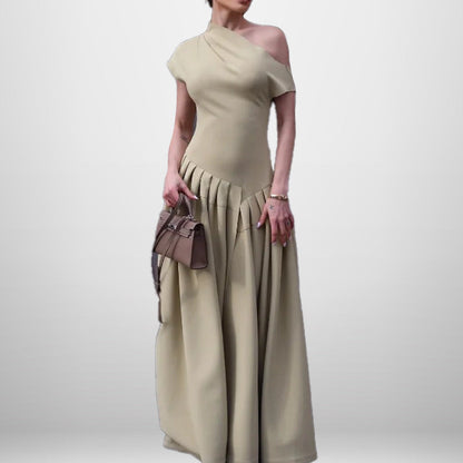 Damen One-Shoulder Maxikleid mit Faltenwurf und fließendem Rock