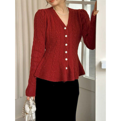 Damen Strickjacke Tailliert Zopfmuster Eveloria - Eveloria