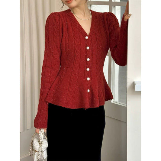Damen Strickjacke Tailliert Zopfmuster Eveloria - Eveloria