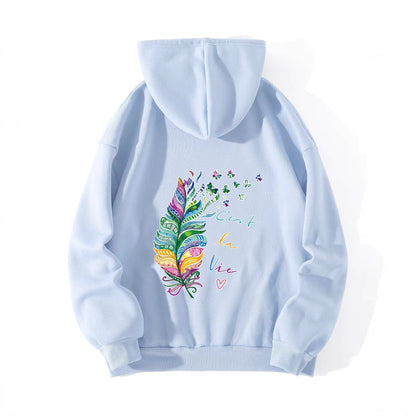 Damen Kapuzenpullover Bunt Federdesign Schwarz - Eveloria