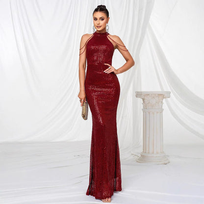 Eveloria Damen Abendkleid Langarm Pailletten Hochkragen Schwarz - Eveloria