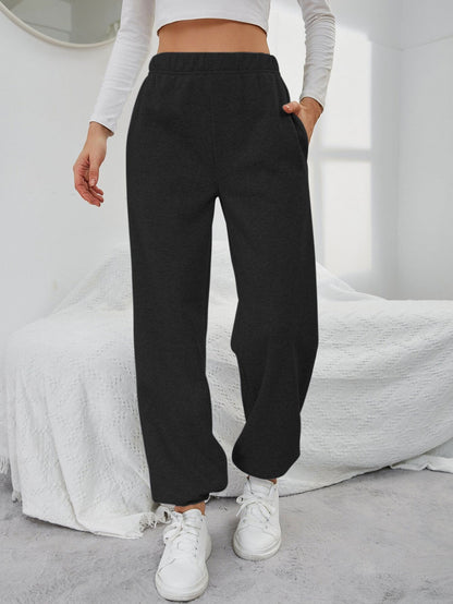 Damen Sweatpants Elastischer Bund Seitentaschen Beige