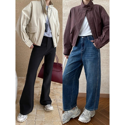 Damen Übergangsjacke Lässig Hochkragen Praktische Taschen