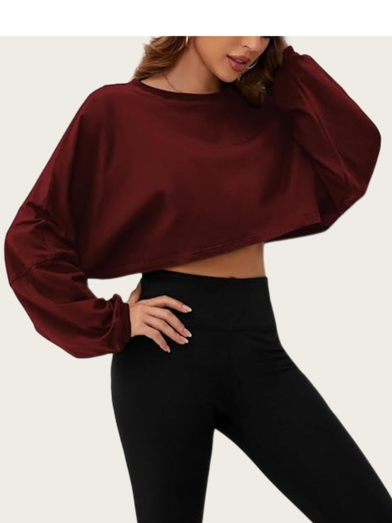 Damen Cropped Sweatshirt Voluminöse Ärmel Lässiger Schnitt Grau