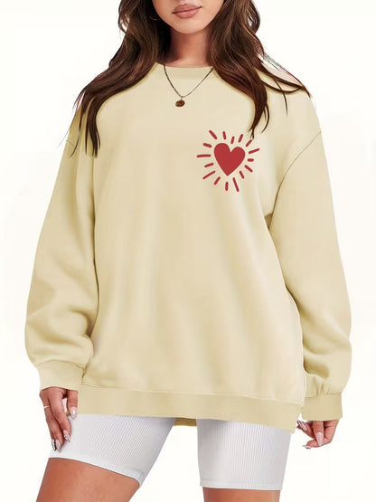 Damen Sweatshirt Lässig Übergroß Herzmotiv Grau