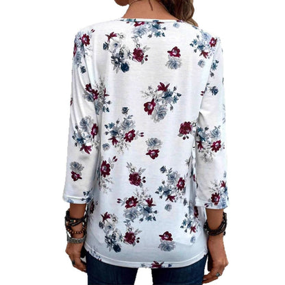 Damen Bluse Floralmuster Knöpfe Eveloria
