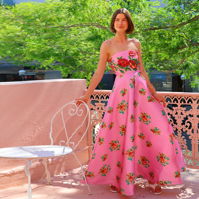 Damen Maxikleid Ohne Träger Floralmuster Eveloria