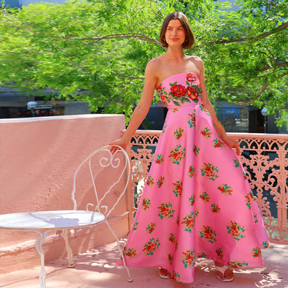 Damen Maxikleid Ohne Träger Floralmuster Eveloria