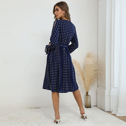 Damen Wickelkleid mit Punkten Taille Gürtel Eveloria