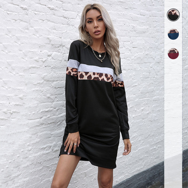Damen Sweatshirt-Kleid Tiermuster Strukturierte Ärmel Schwarz Eveloria - Eveloria