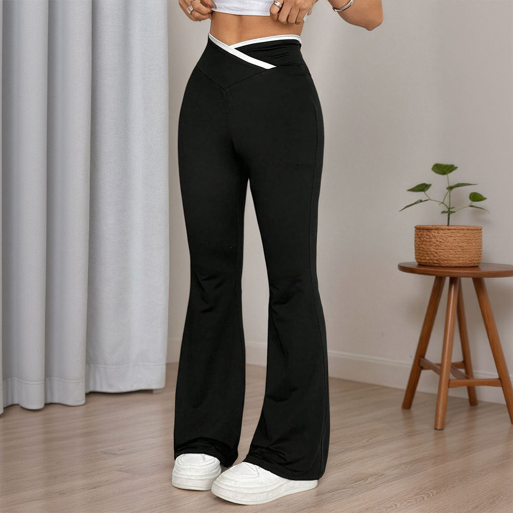Damen Yogahose Flared mit hoher Taille und Quernaht-Details