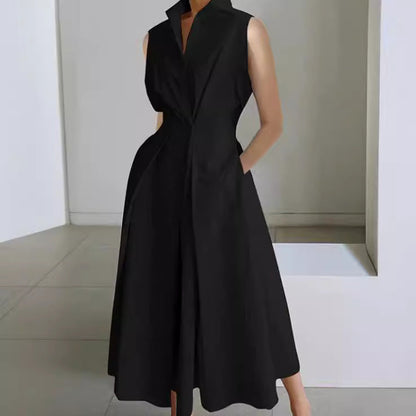 Eveloria Damen Midi-Kleid V-Ausschnitt Taschen Elegant