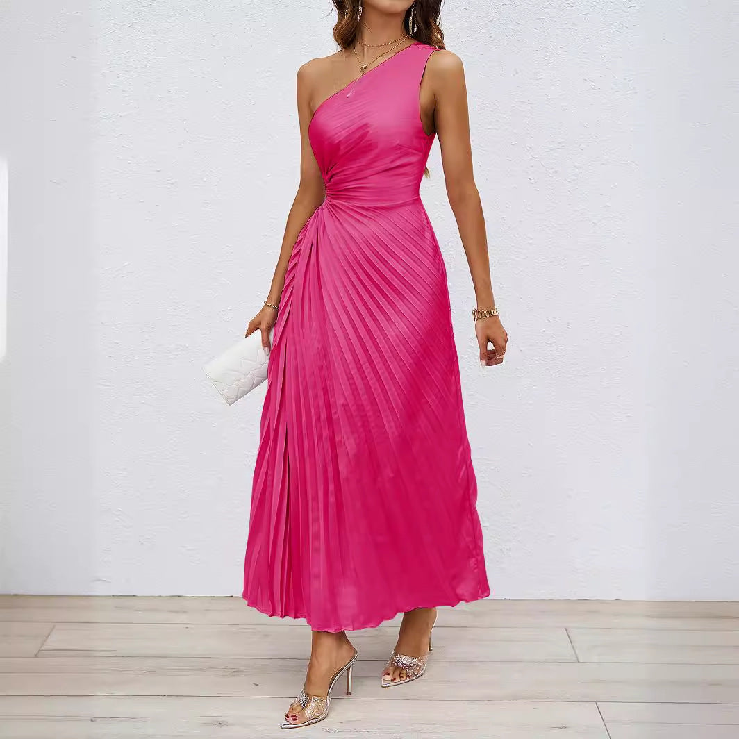 Damen Maxikleid Plissiert Asymmetrisch Eveloria