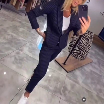 Damen Blazer Ensemble Streifen Tailliert Eveloria