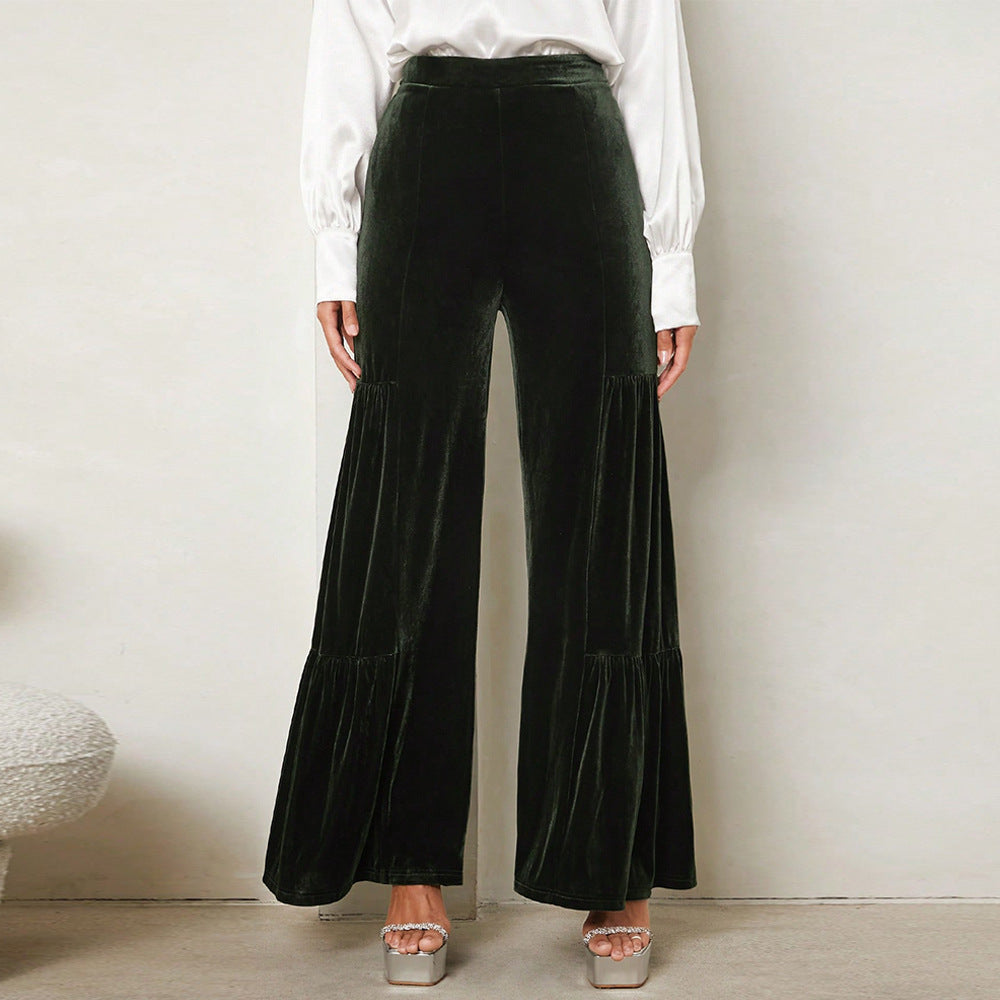 Damen Velours-Hose Weite Rüschendetails Eveloria