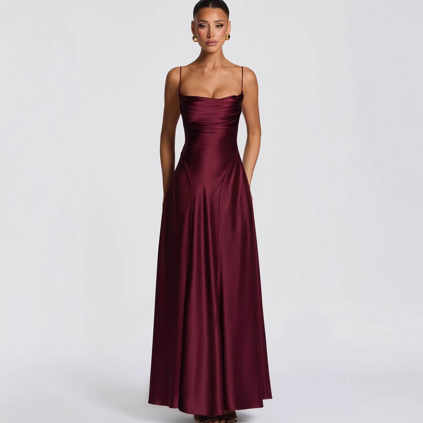 Damen Maxikleid Satin Spaghetti-Träger Eleganz
