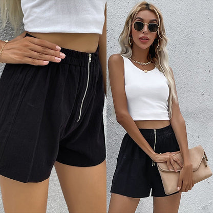 Damen Shorts Elastischer Bund Edler Reißverschluss