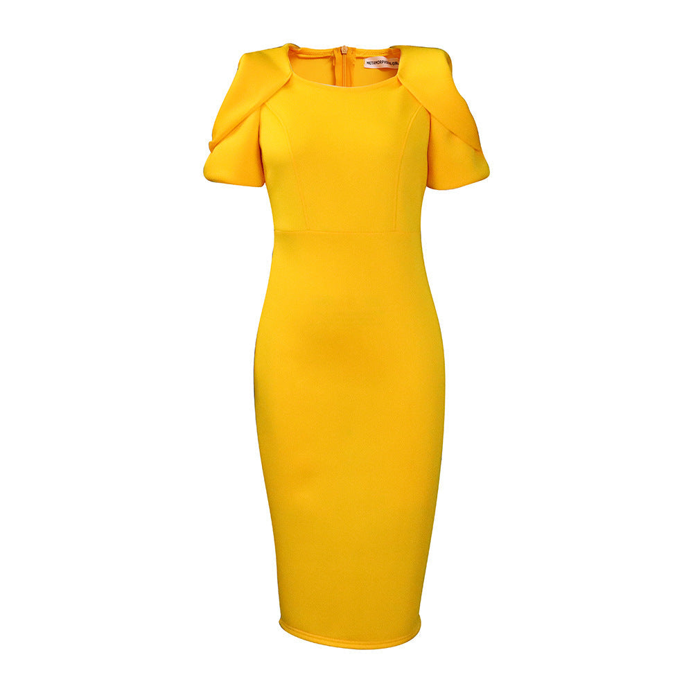 Damen Körperbetontes Kleid mit Puffärmeln Elegant