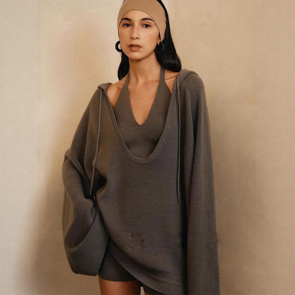 Damen Kapuzenpullover aus Strick Schwarz - Eveloria