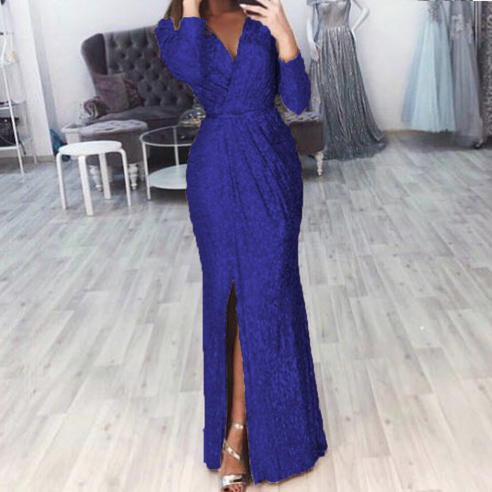Damen Abendkleid Wickelschnitt Schlitz Eveloria