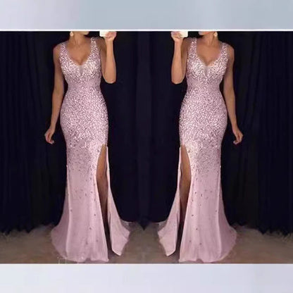Damen Abendkleid Glitzernd Tiefes Dekolleté Eveloria