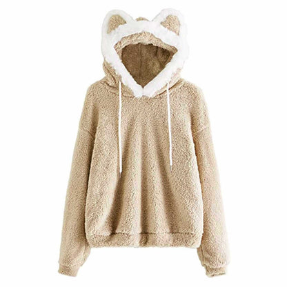 Damen Kapuzenpullover mit Katzenohren Weich Eveloria