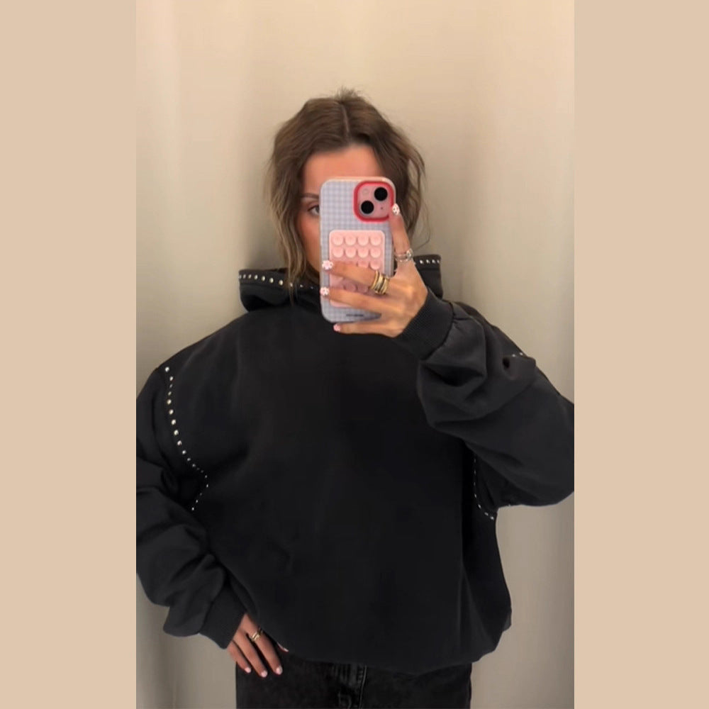 Damen Kapuzenpullover mit Nietenverzierungen Eveloria