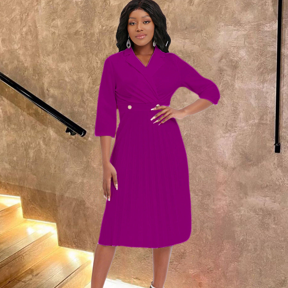 Damen Midi-Kleid Strukturiertes Oberteil Klassisches Revers Eveloria