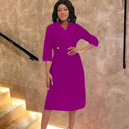 Damen Midi-Kleid Strukturiertes Oberteil Klassisches Revers Eveloria