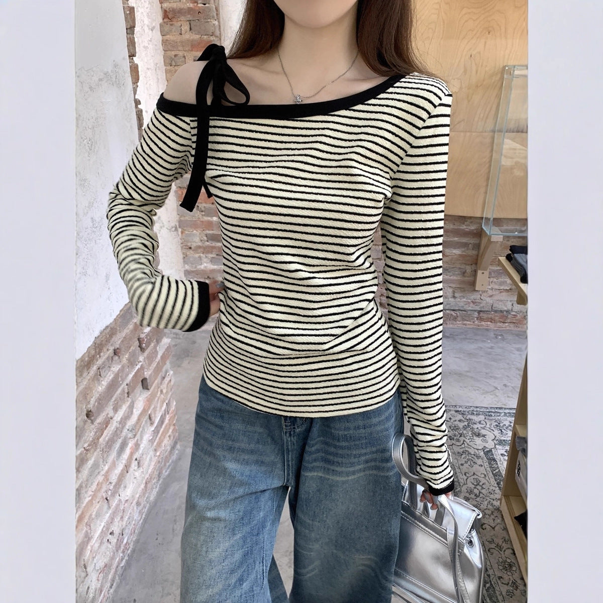 Damen Langarmshirt Asymmetrisch mit Trägerdetail