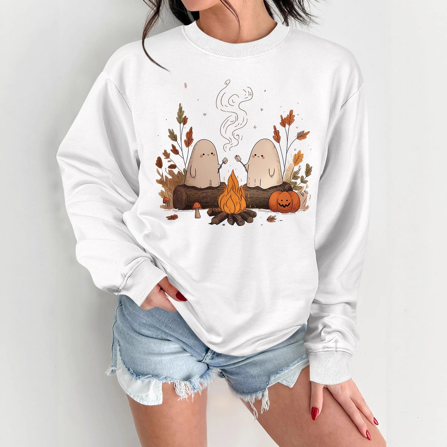 Damen Sweatshirt Verspielt Grusel Motiv Bequem Schwarz Eveloria - Eveloria