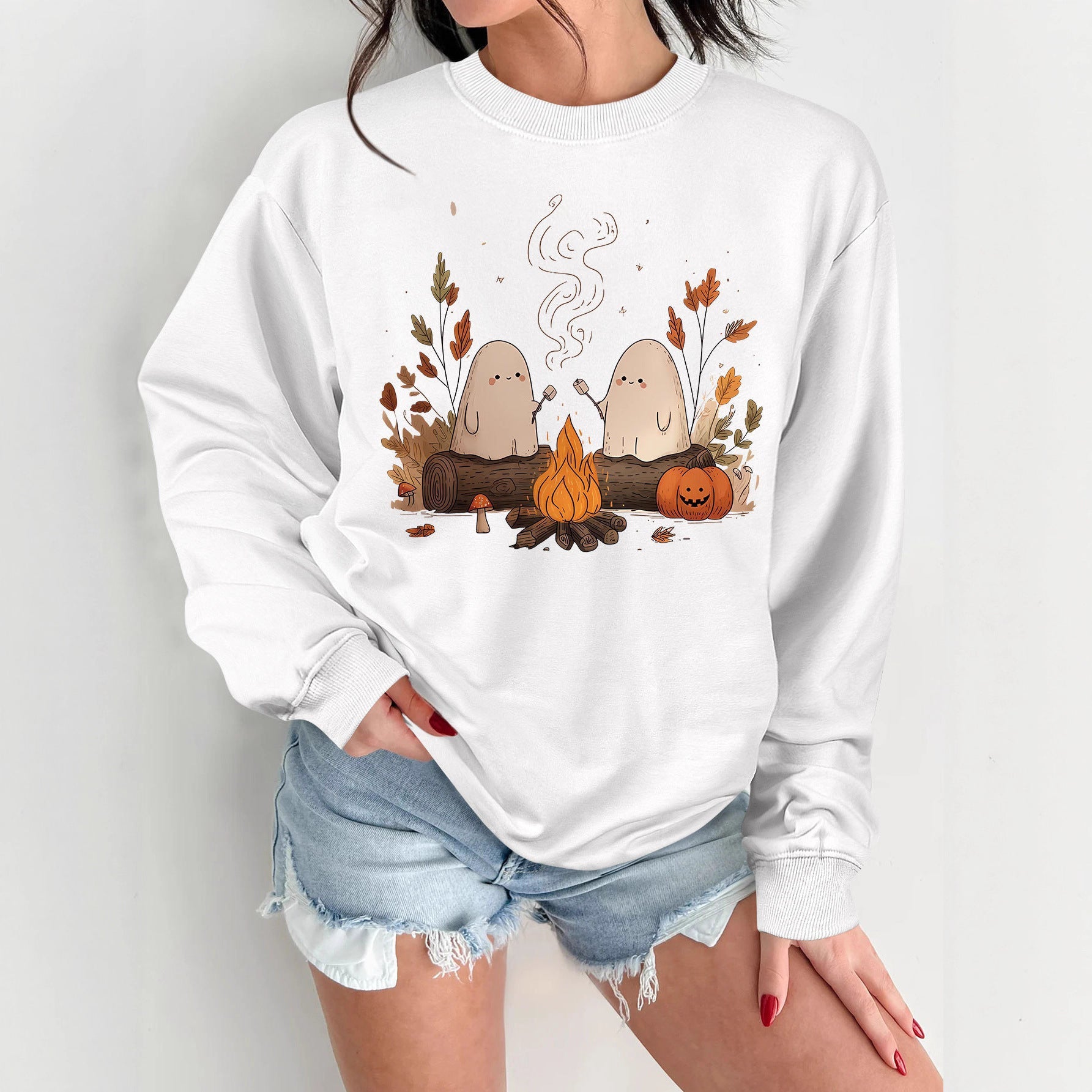 Damen Sweatshirt Verspielt Grusel Motiv Bequem Schwarz Eveloria - Eveloria