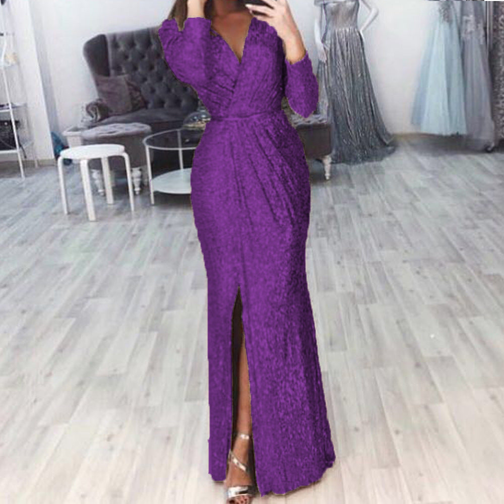 Damen Abendkleid Wickelschnitt Schlitz Eveloria
