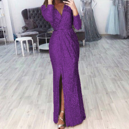Damen Abendkleid Wickelschnitt Schlitz Eveloria